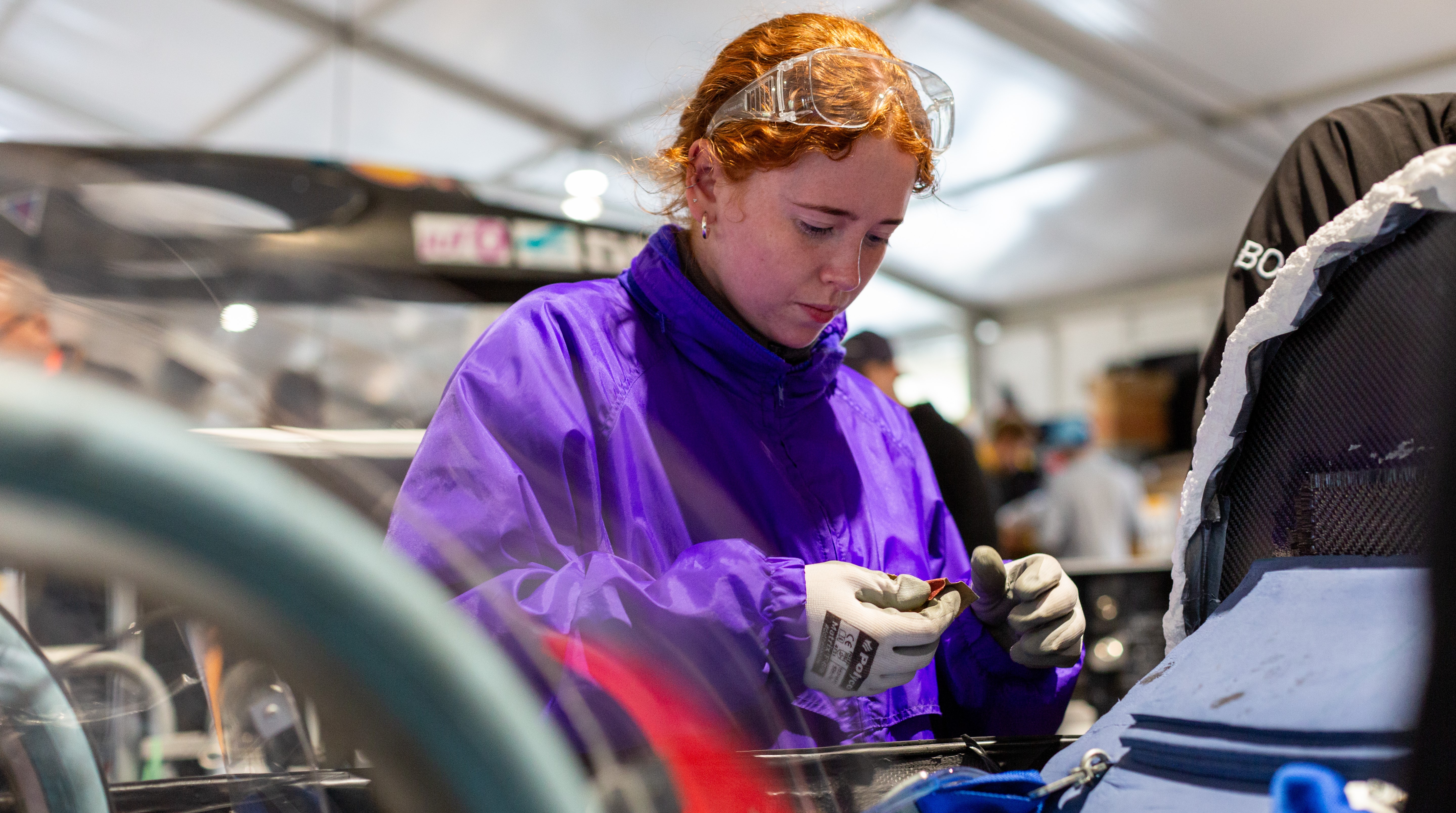 Team member working on the Geec Galway Energy Efficient Car