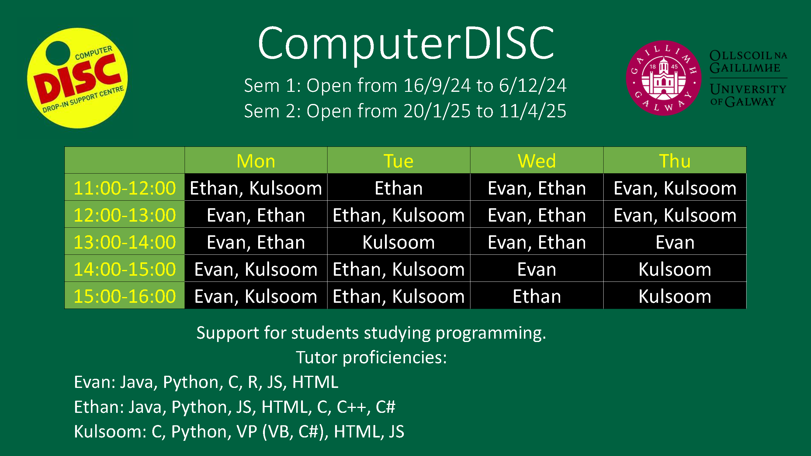 ComputerDISC Timetable (Image)